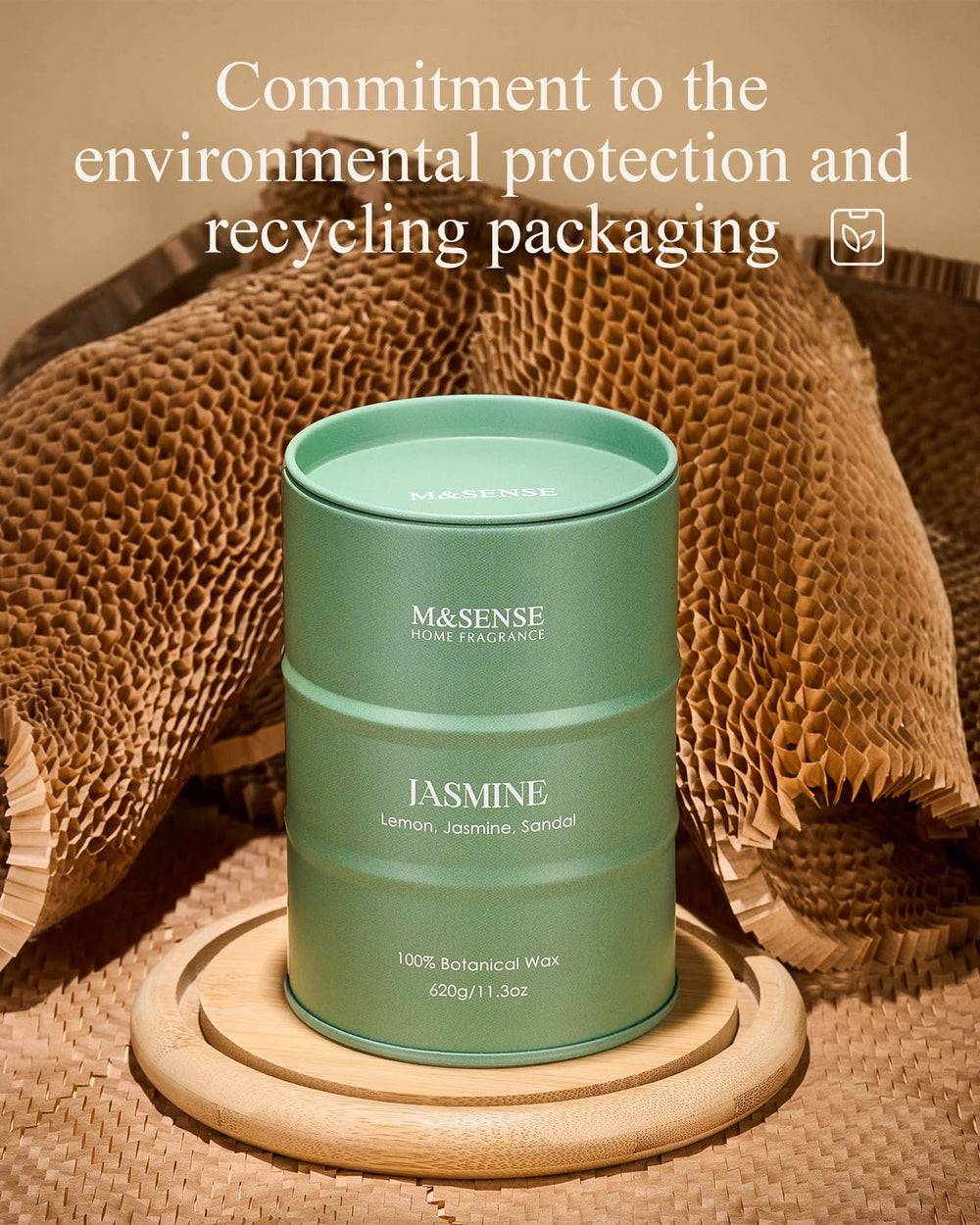 Packaging showing recycled honeycomb paper and cardboard box