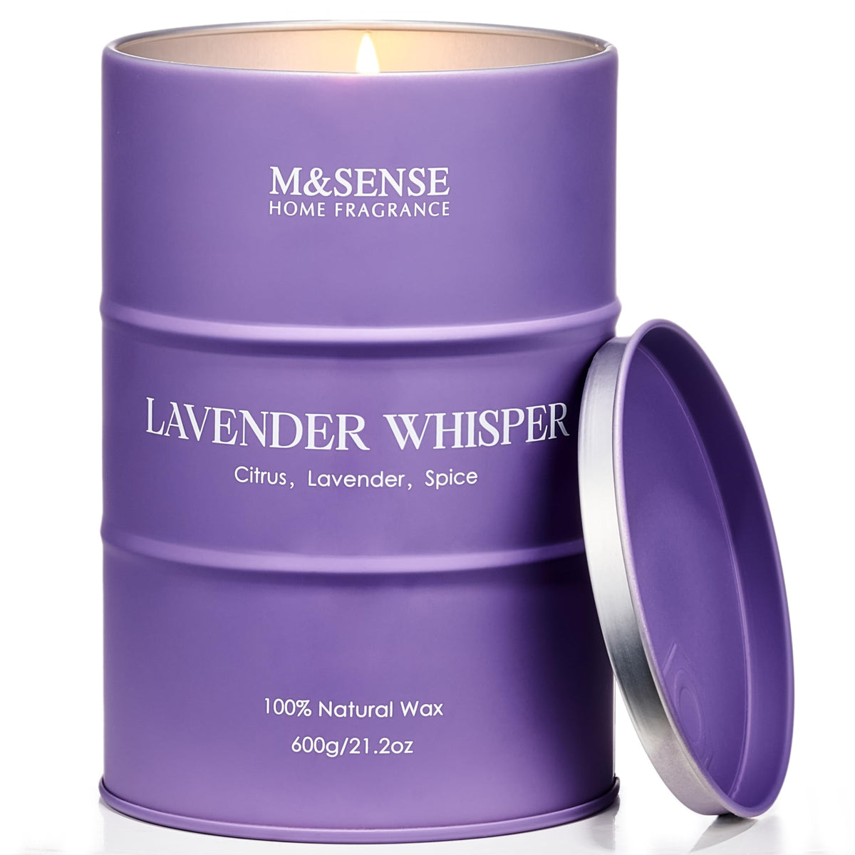 M&SENSE Lavender Soy Candle in a recyclable tin with lavender aroma
