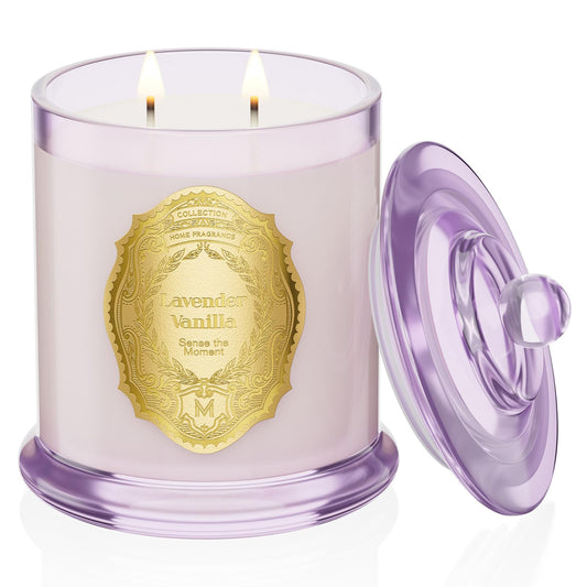 Front view of M&SENSE Lavender Vanilla 12.7oz soy wax candle