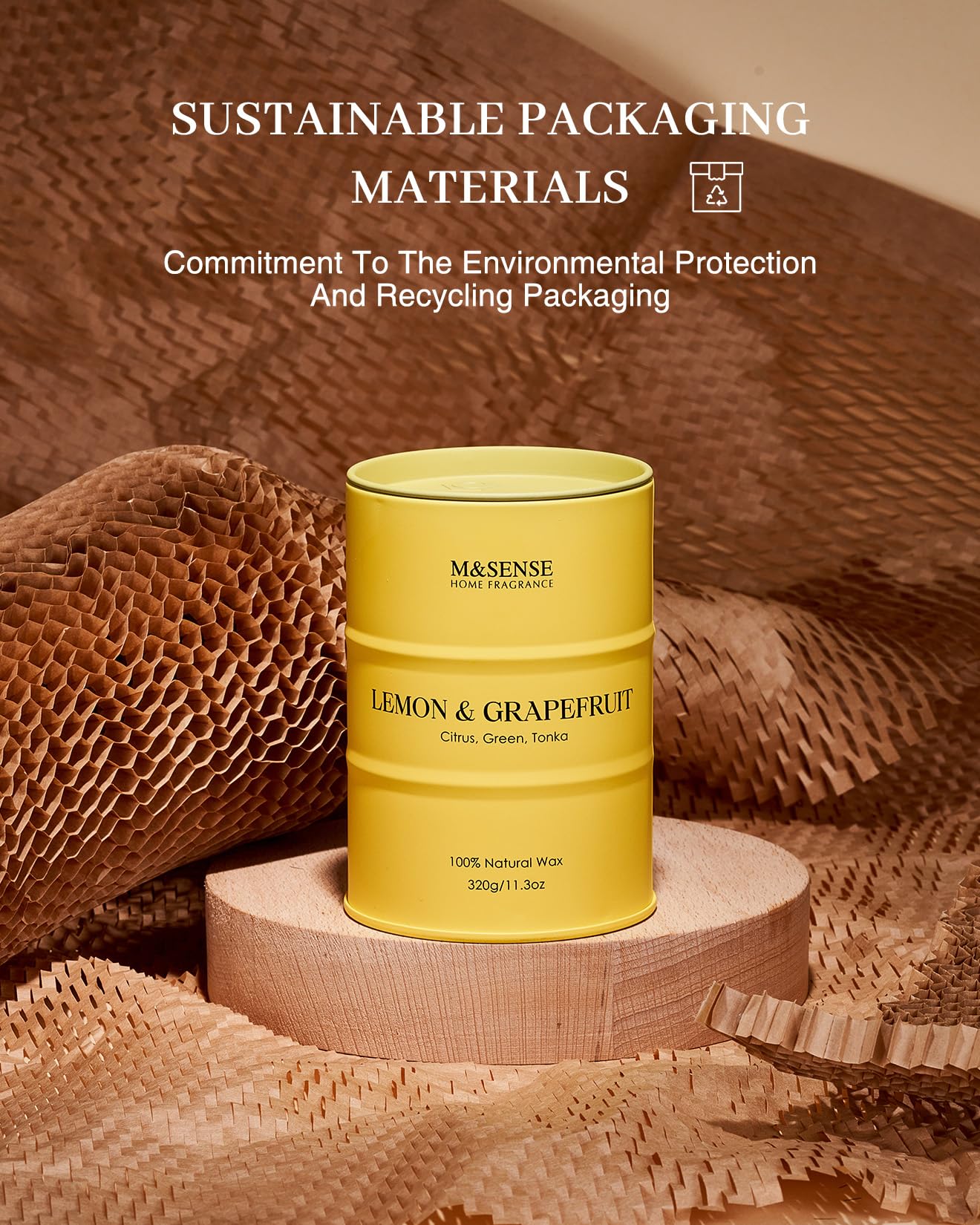 Ingredients and natural wax composition of M&SENSE Lemon Candle
