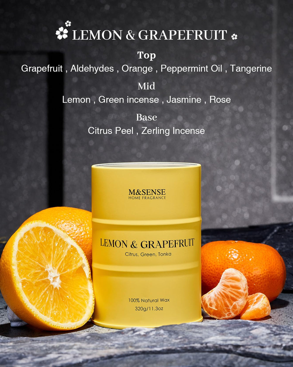Lead-free cotton wick close-up inside M&SENSE Lemon Candle