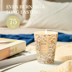 Unlit lemon vanilla candle in stylish marble jar