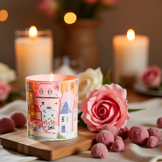 Close-up of soy wax candle surface and wick