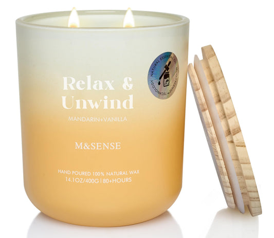 M&SENSE Mandarin Vanilla Candle in a reusable glass jar with cotton wick