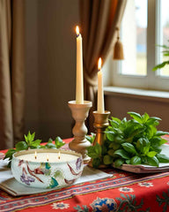 Close-up of Mint Basil candle with 3 wicks