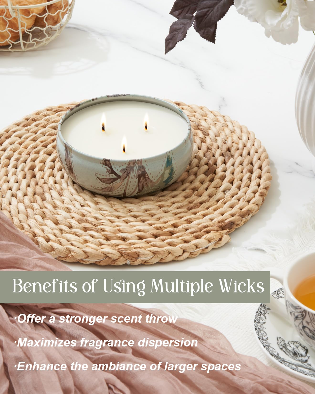 Soy wax melt detail for Mint Basil candle