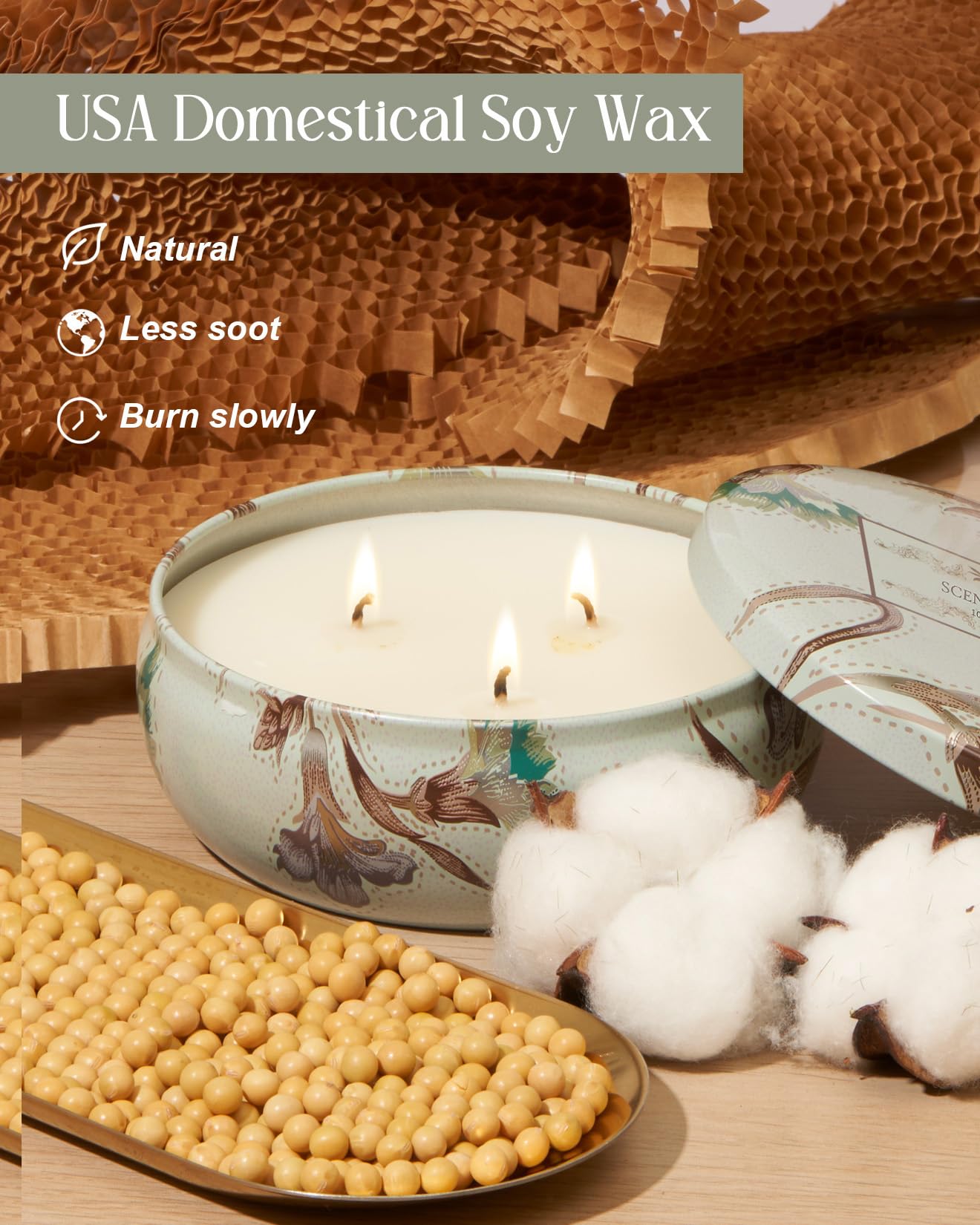 Lead-free cotton wicks inside Mint Basil candle