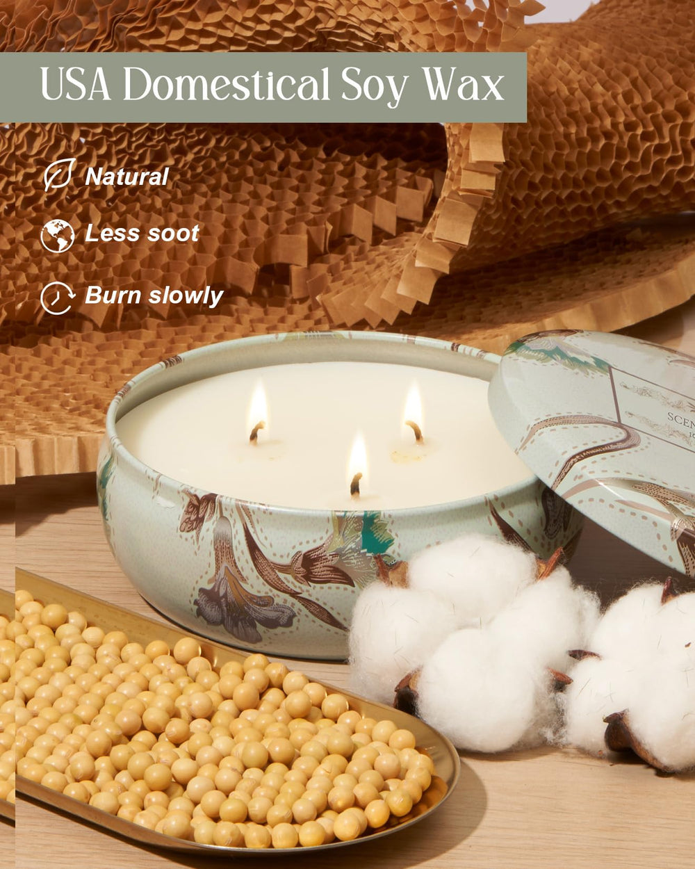 Lead-free cotton wicks inside Mint Basil candle
