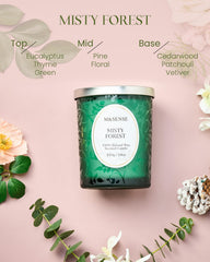 Close up of natural soy wax and wick for Misty Pine Forest candle