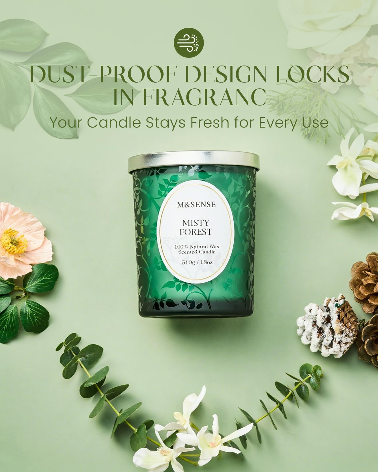 Burning Misty Pine Forest candle showing crackling wooden wick