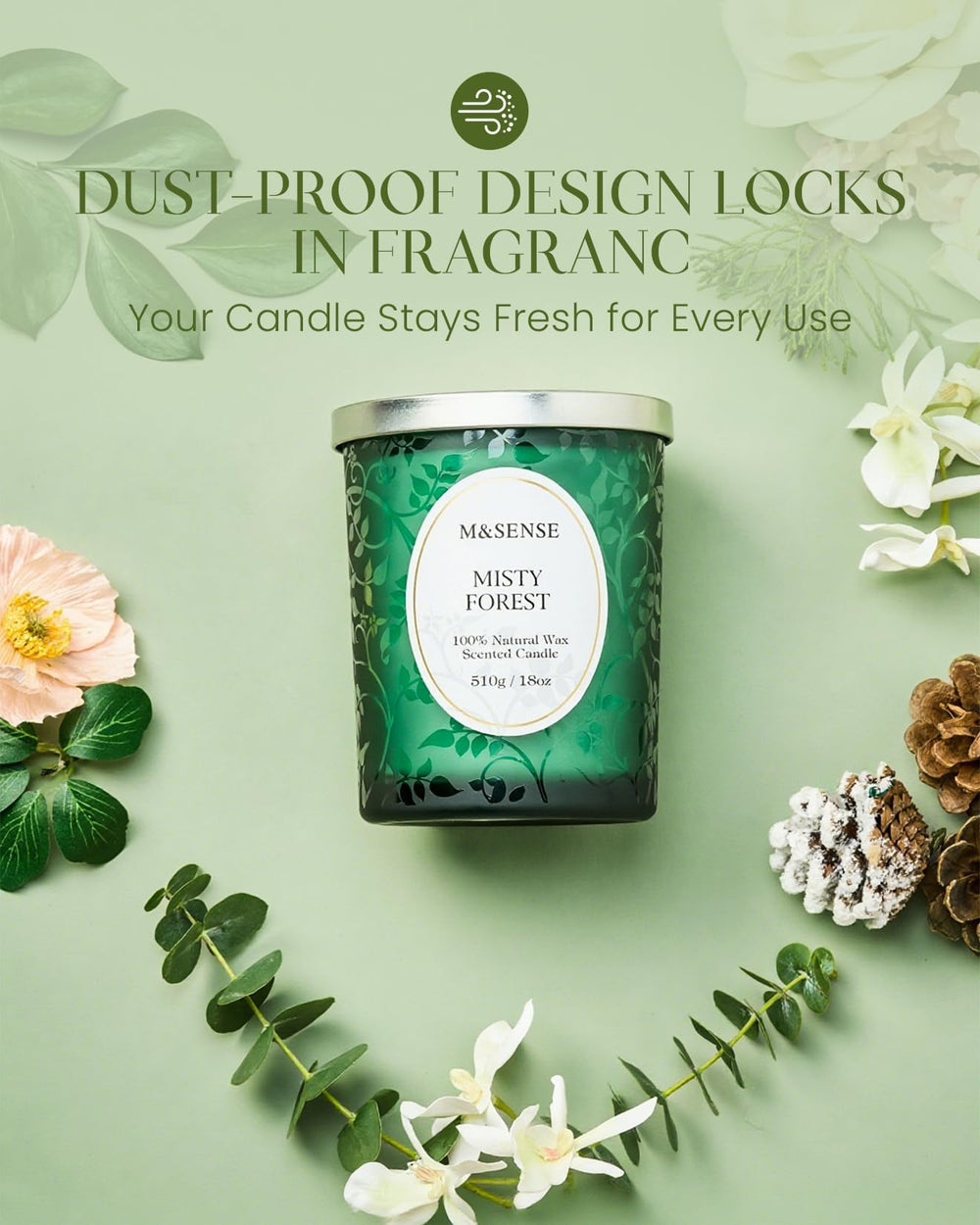 Burning Misty Pine Forest candle showing crackling wooden wick