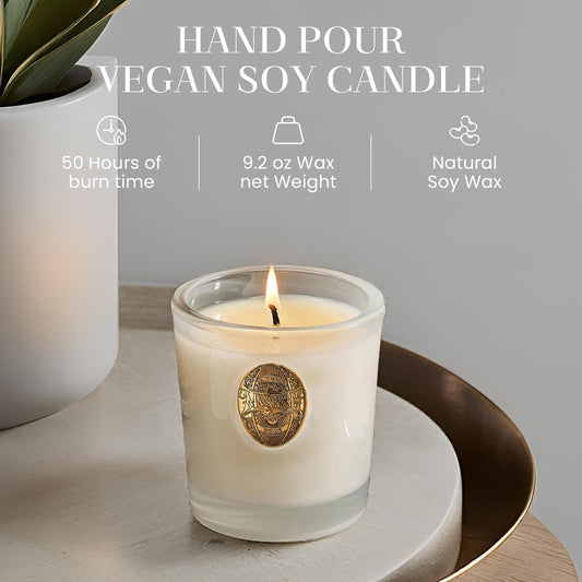 Close-up of 50-hour burn time label on M&SENSE candle