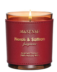 M&SENSE Neroli Saffron candle in glass jar with leather sleeve