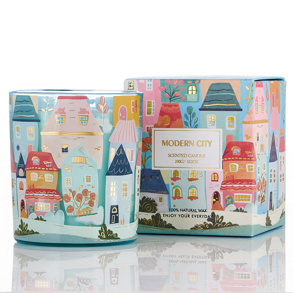 M&SENSE CharmArch New York City Scent candle with hand-drawn modern-architecture surface design