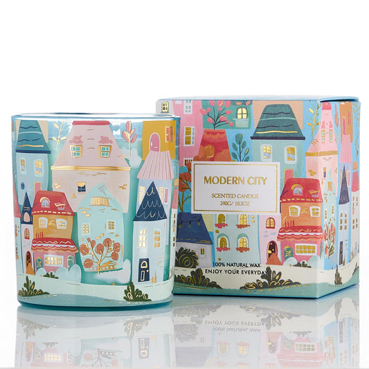 M&SENSE CharmArch New York City Scent candle with hand-drawn modern-architecture surface design