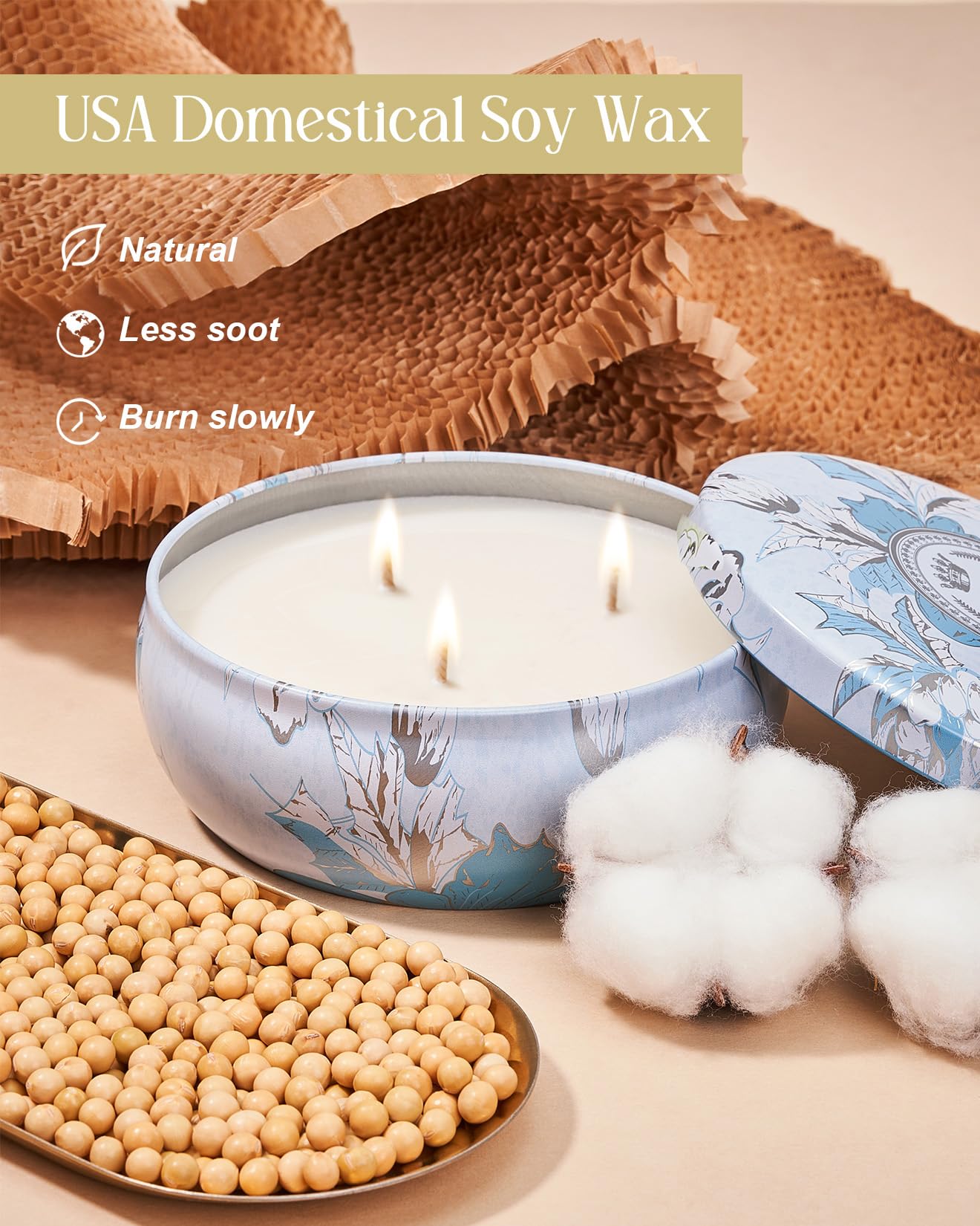 Packaging for M&SENSE Ocean Waters candle in recyclable box