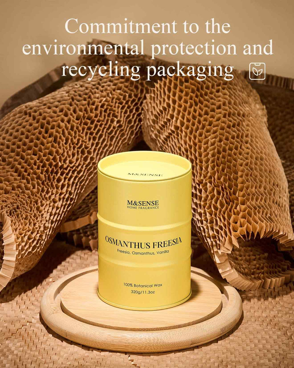 Sustainable materials: vegetable wax and unbleached cotton wick