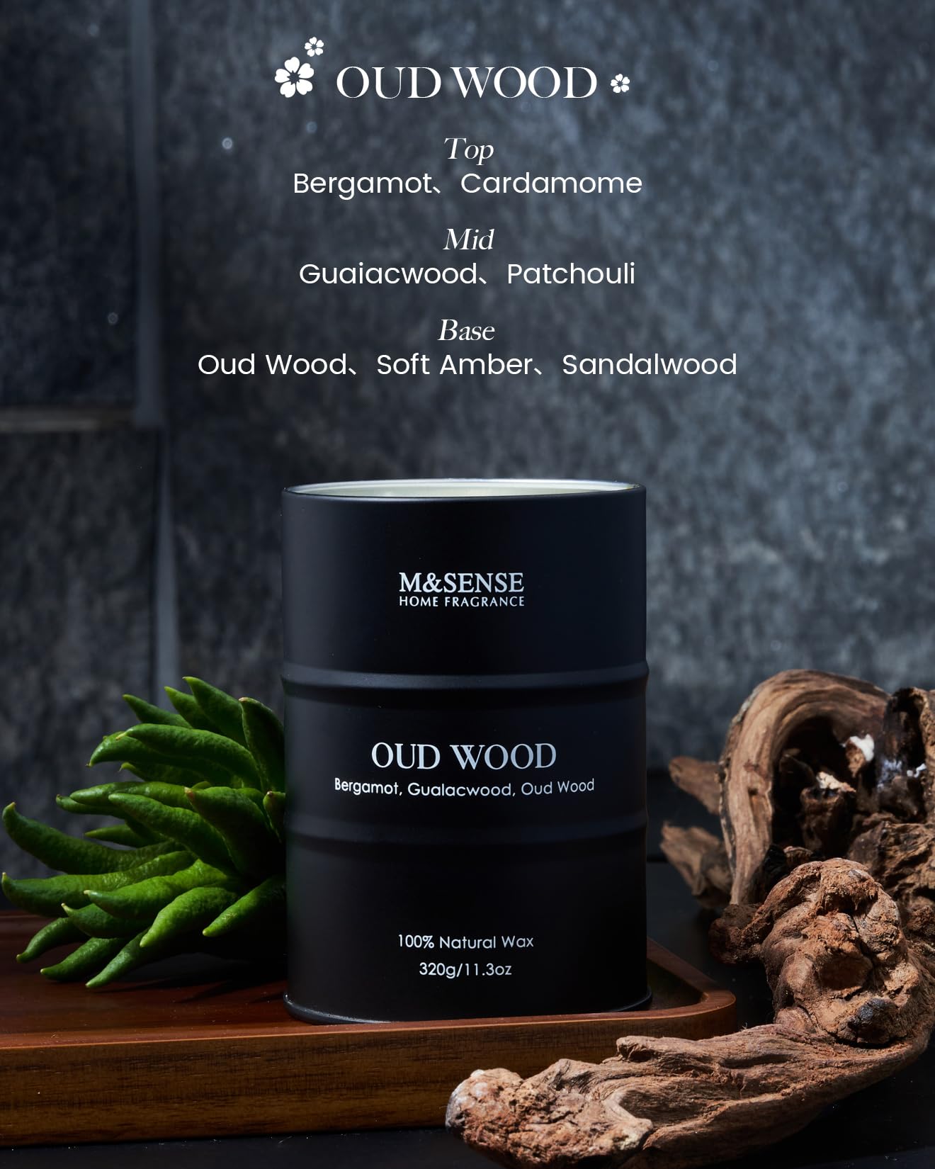 Lead-free cotton wick in Oud Wood candle