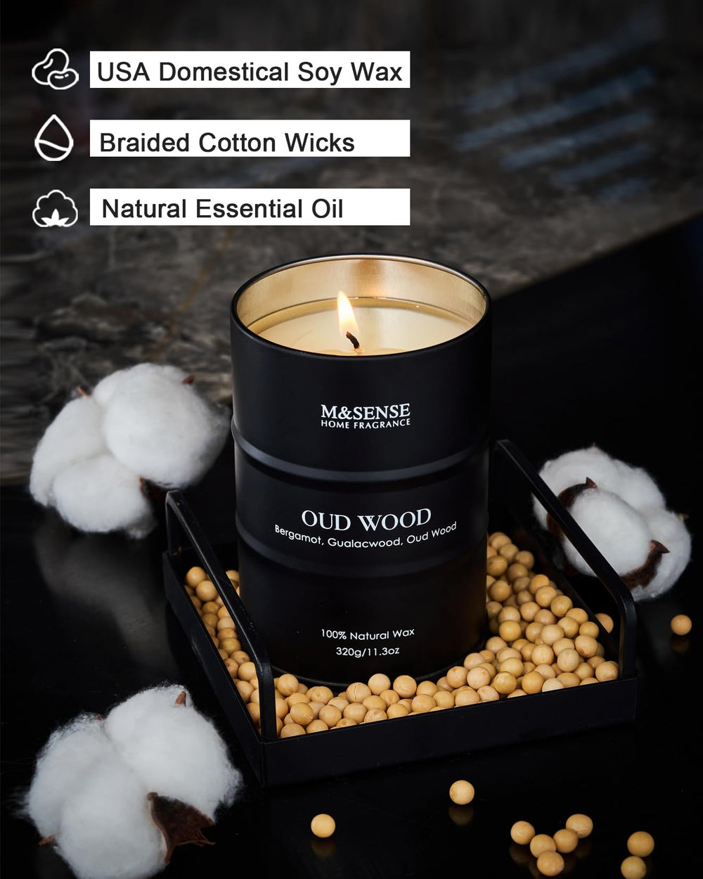 Candle burning with clean, even flame
