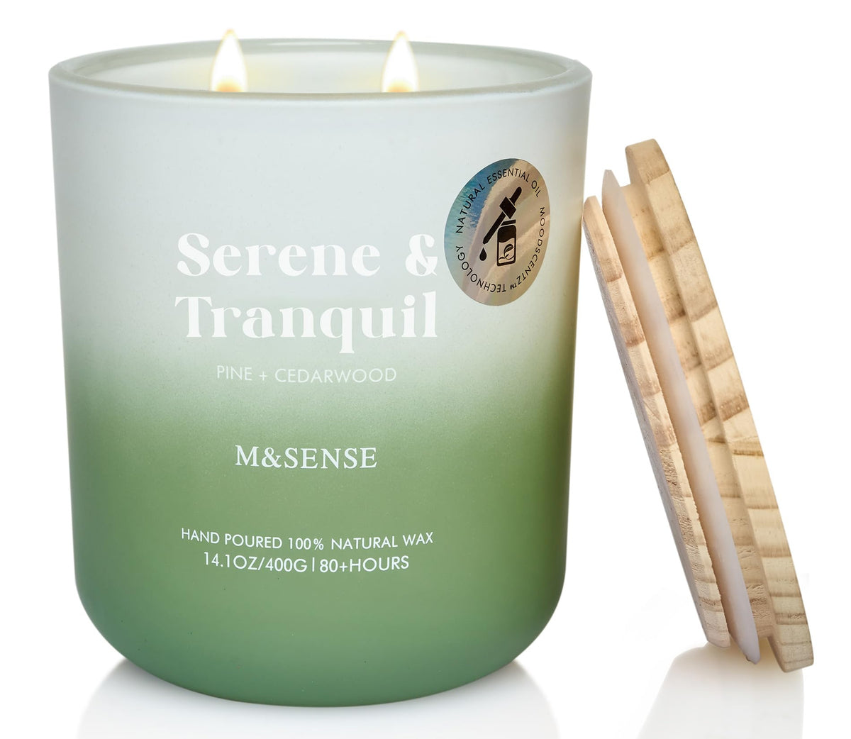 M&SENSE Pine Cedarwood Holiday Candle in a reusable glass jar