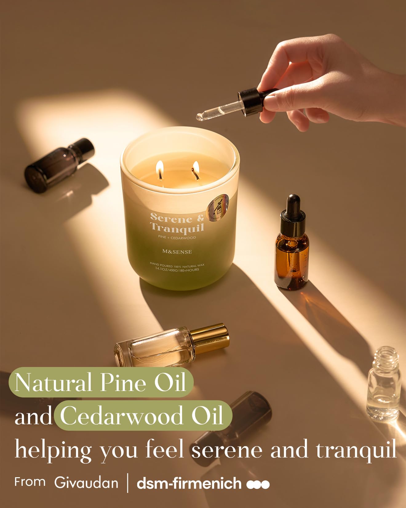 Woodsy cedarwood and patchouli oils used in candle formulation