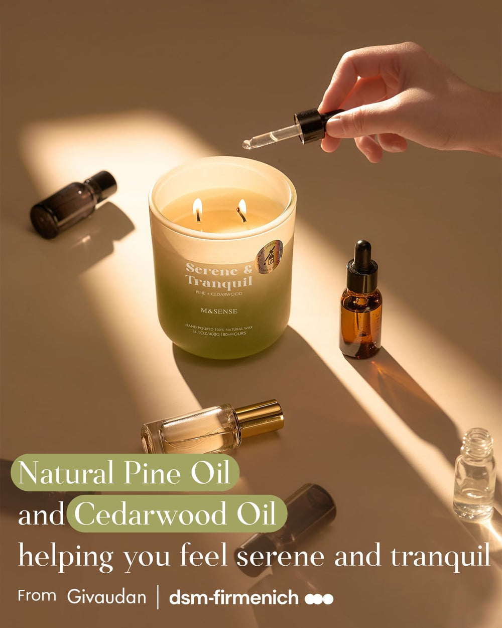 Woodsy cedarwood and patchouli oils used in candle formulation
