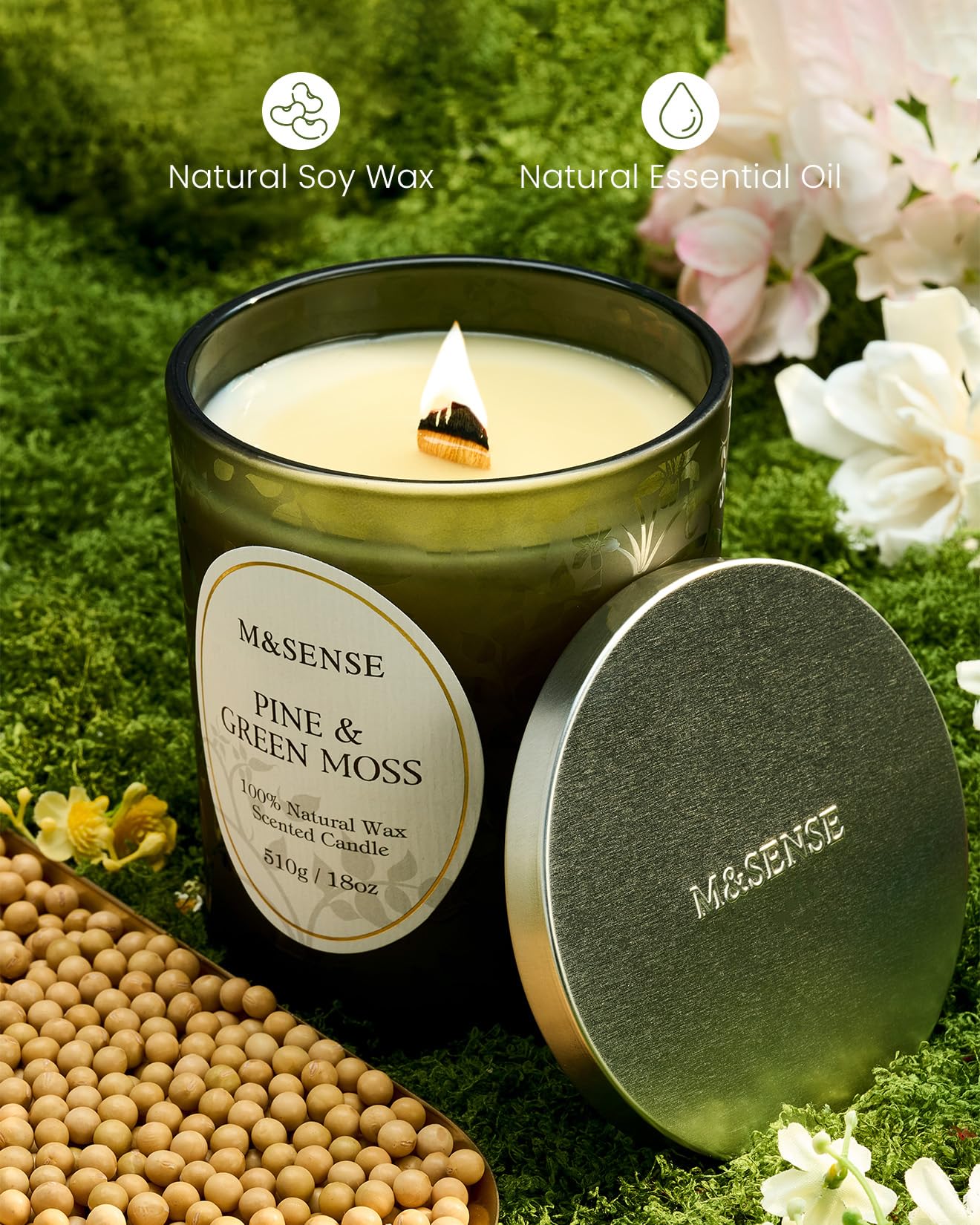 Gift-ready packaging for M&SENSE Pine & Moss candle