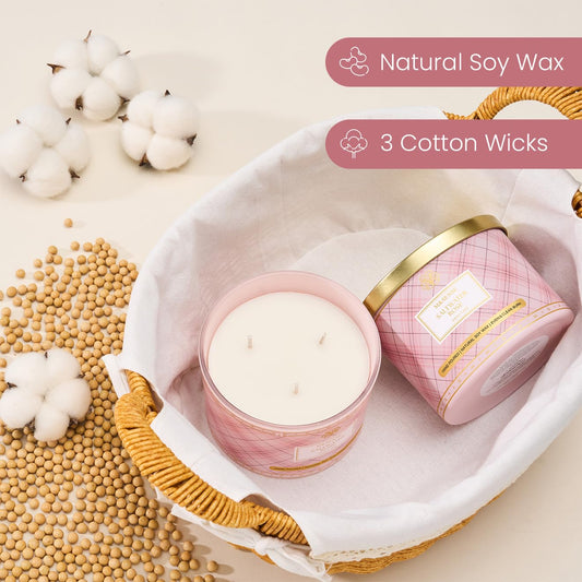 Close-up of 3-wick burn on Saltwater Rose candle