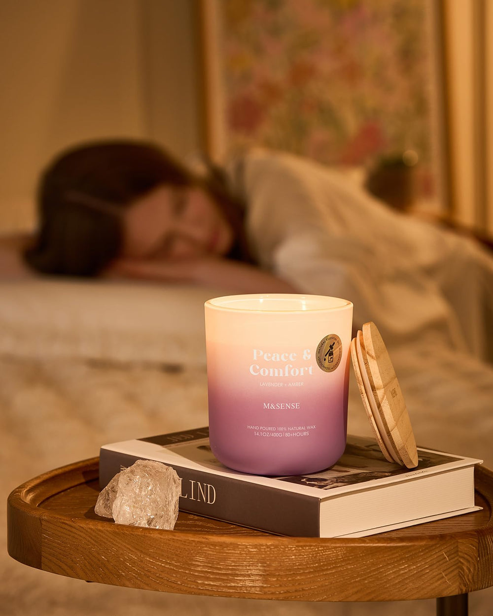 Reusable glass jar for M&SENSE Lavender Amber Candle