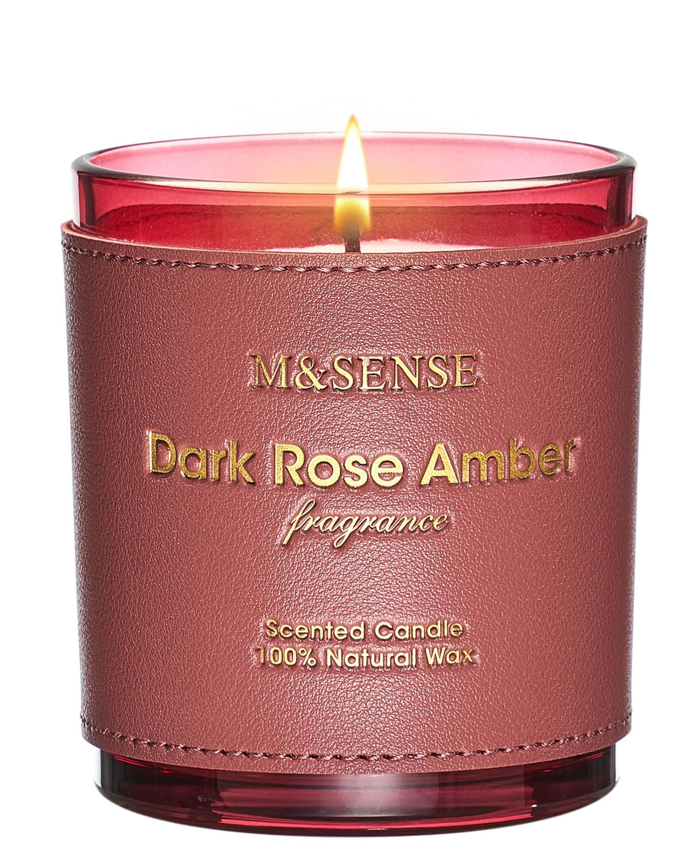 M&SENSE Rose Amber candle with hand-stitched leather sleeve