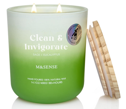 M&SENSE Sage Eucalyptus scented candle, 14.1oz, 2-wick setup