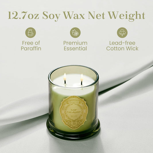 Close-up of lead-free cotton wick and soy wax in Sage Eucalyptus candle