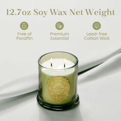 Close-up of lead-free cotton wick and soy wax in Sage Eucalyptus candle