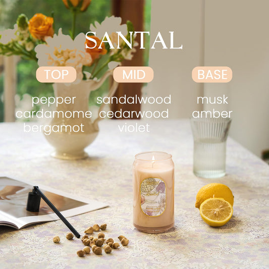 Close-up of lead-free HTP cotton wick in M&SENSE Santal Candle