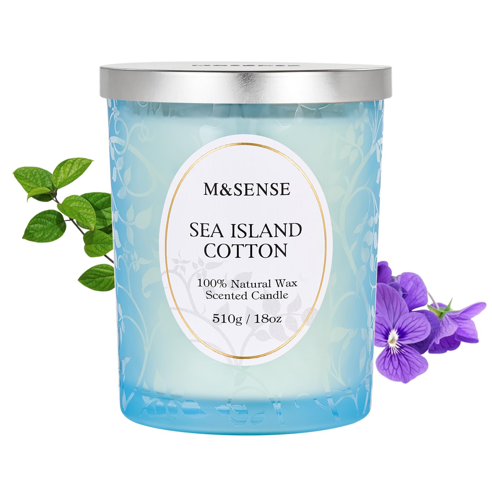 Gift-ready candle in matte jar with botanical design