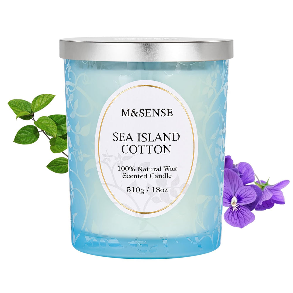 Gift-ready candle in matte jar with botanical design