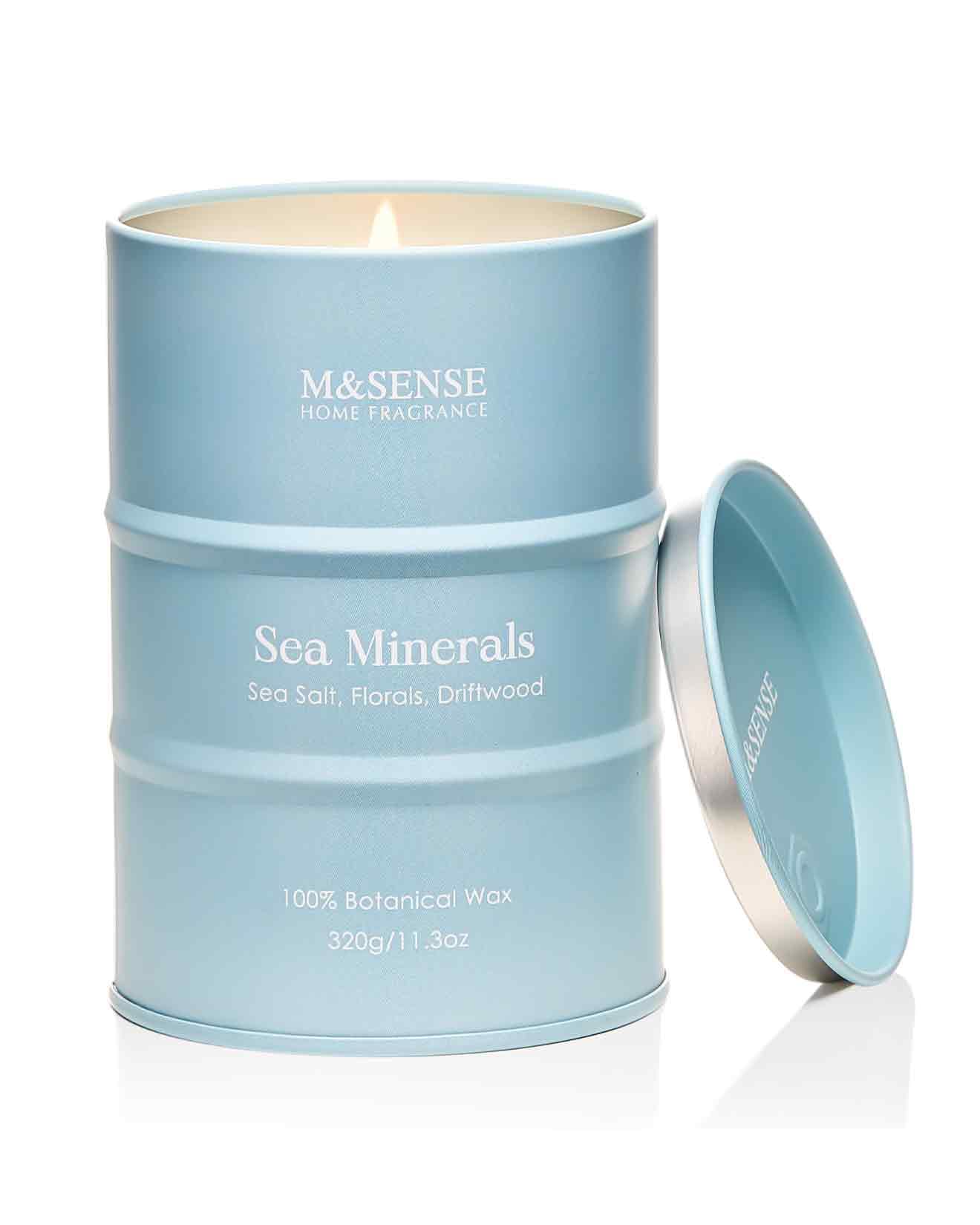 M&SENSE Sea Minerals Ocean candle tin label