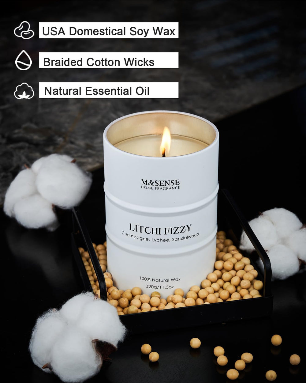 Close-up of natural wax surface on Litchi Fizzy candle
