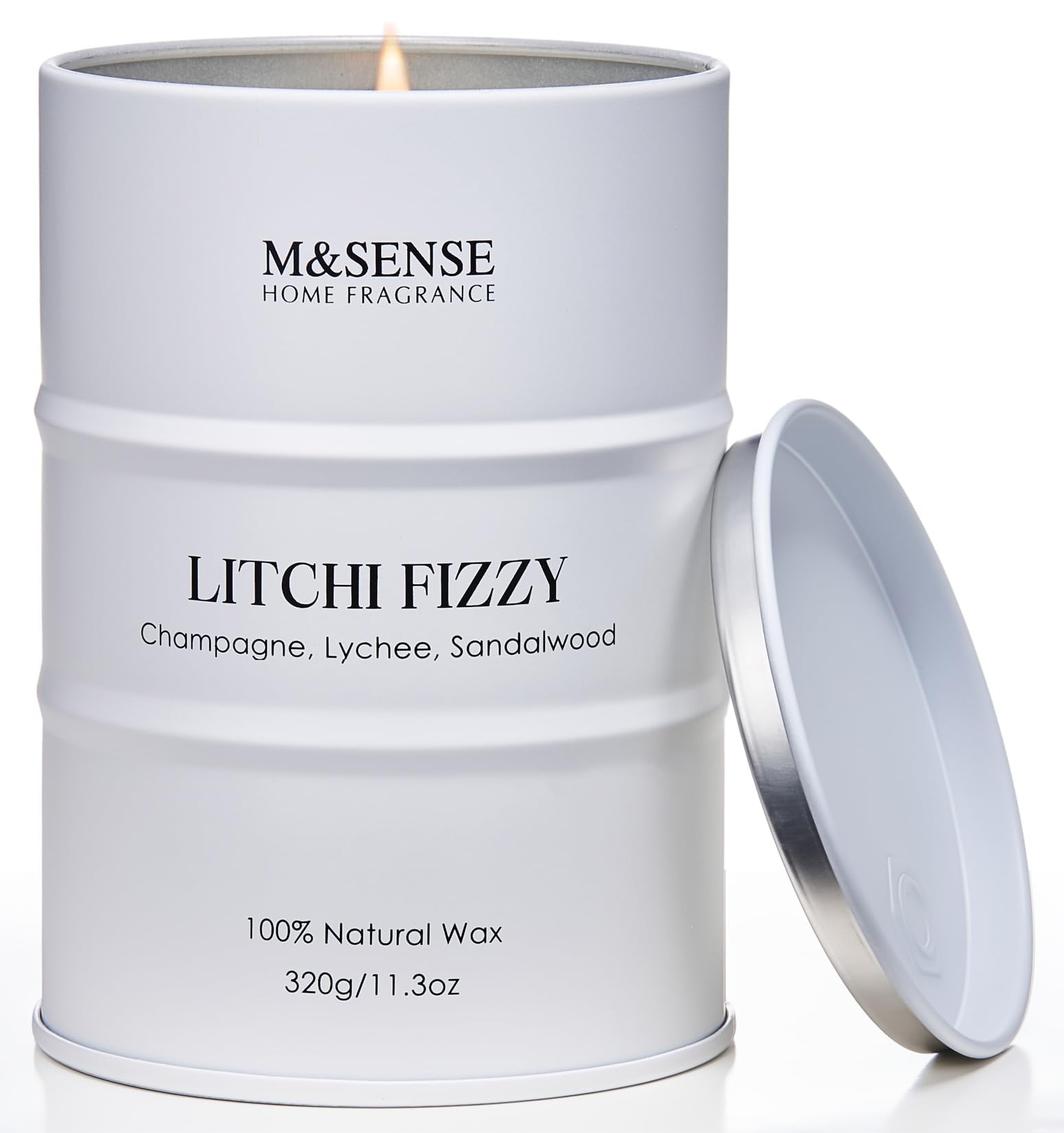 Top packaging view of M&SENSE Litchi Fizzy candle 11.3oz