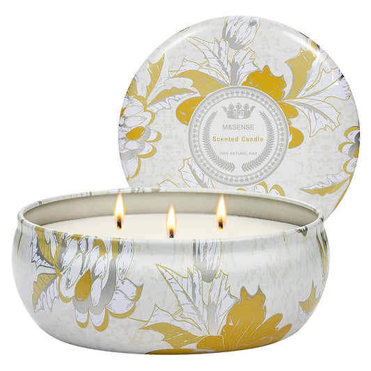 MSENSE Sunkissed Citrus candle in a decorative tin with three wicks
