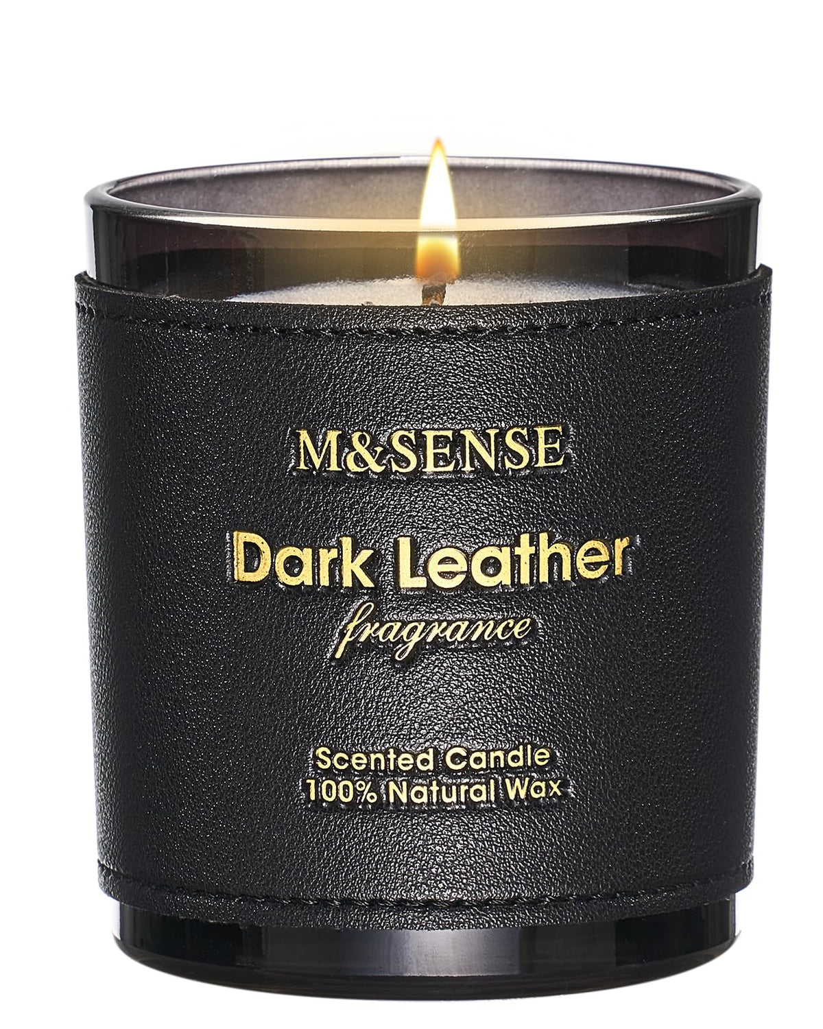 M&SENSE Tobacco Leather Berries candle in a 10oz jar