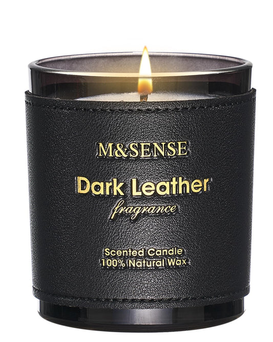 M&SENSE Tobacco Leather Berries candle in a 10oz jar