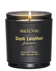M&SENSE Tobacco Leather Berries candle in a 10oz jar