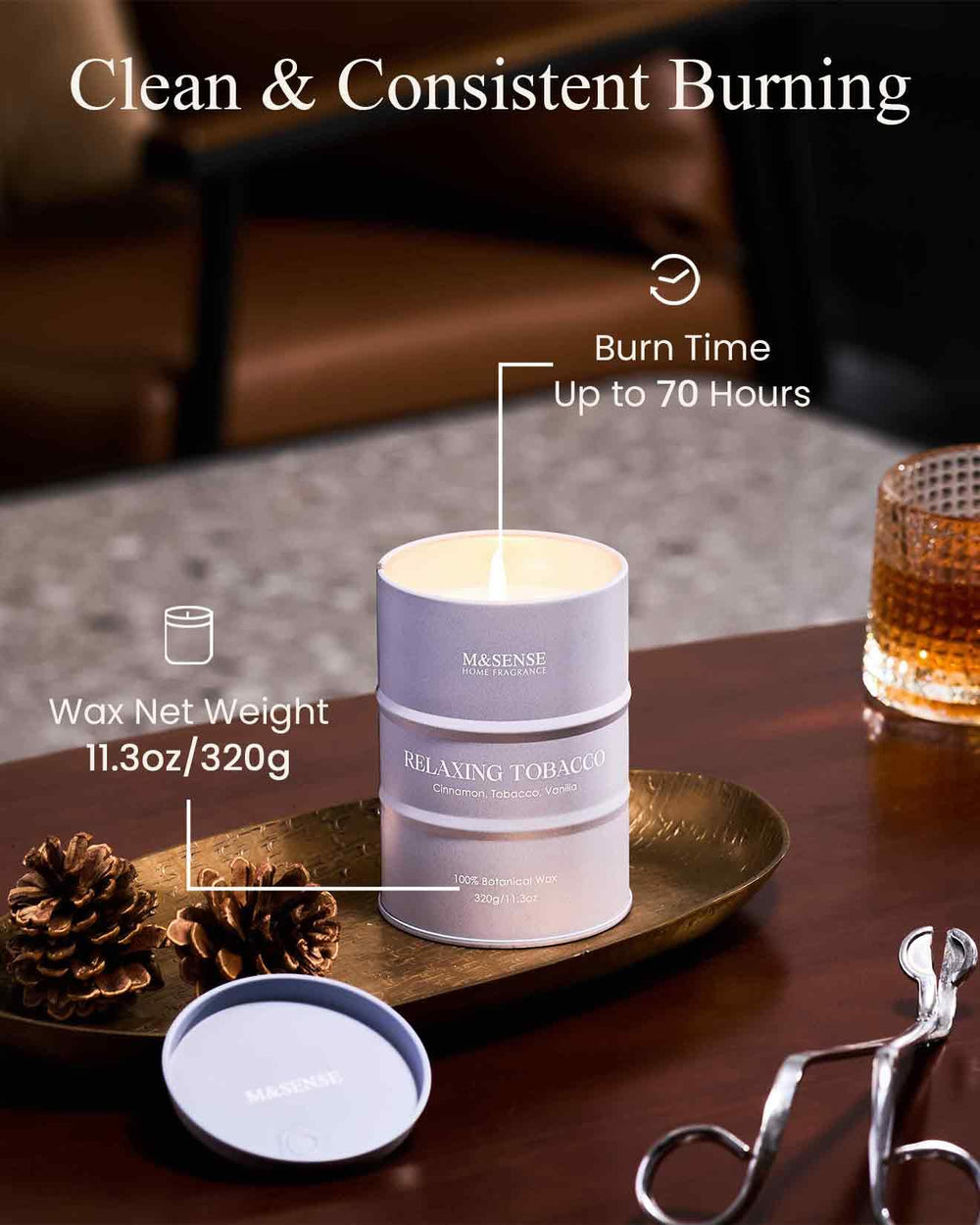 Candle burning with a clean, steady flame