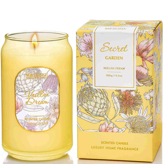 M&SENSE Vaillna 10.6 oz soy wax candle in a glass jar