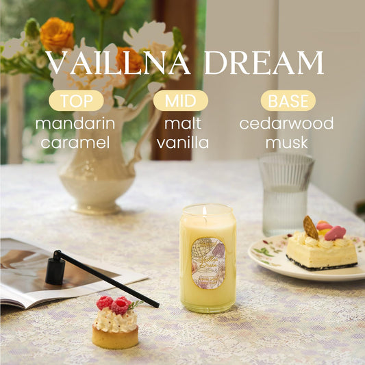 Close-up of lead-free HTP cotton wick in Vaillna candle