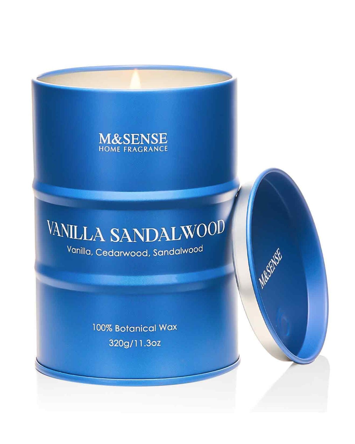 M&SENSE Vanilla Sandalwood scented candle in 11.3oz tin