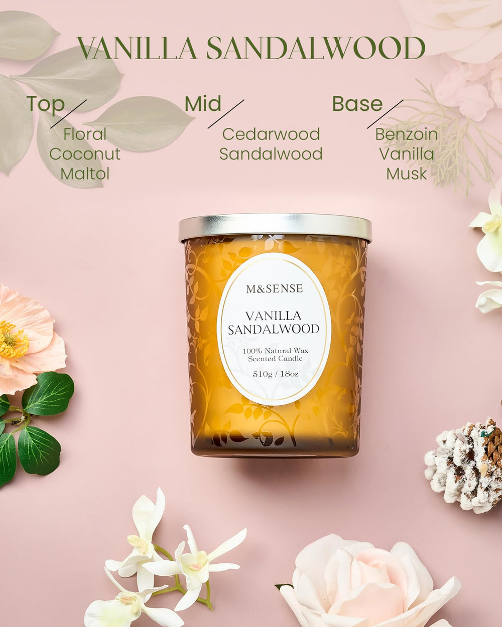 Rich vanilla sandalwood aroma derived from natural essential oils