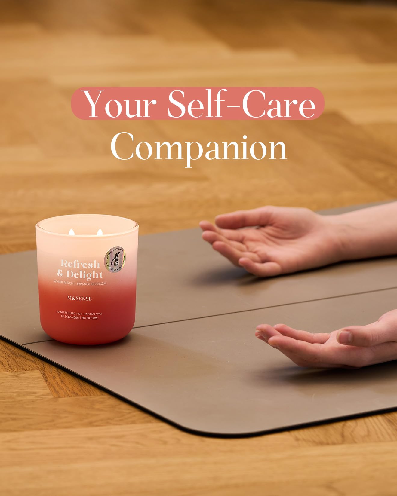 Illustration of essential oils infused in the candle: bergamot, lavender, orange, petitgrain