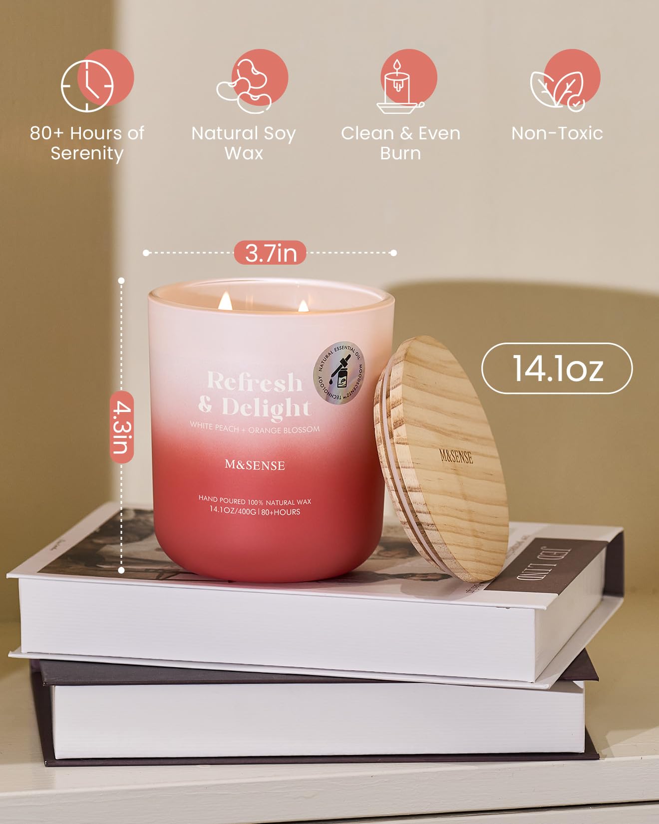 Close-up of natural soy wax with two wicks